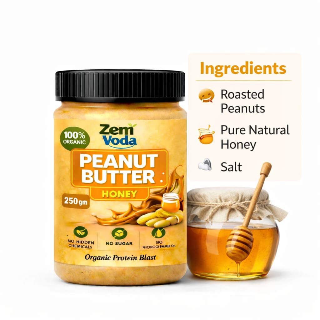 Zem Voda 100% Organic Peanut Butter with Honey – No Sugar, No Chemicals (250g)